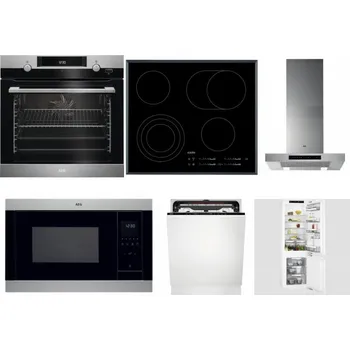 Set domácích spotřebičů AEG Mastery SteamBake BCK455350M + AEG Mastery DirectTouch HK654070FB + AEG Mastery DBB5660HM + AEG Mastery MSB2547D-M + AEG FSE74707P + AEG Mastery FlexiShelf SCE818D3LC