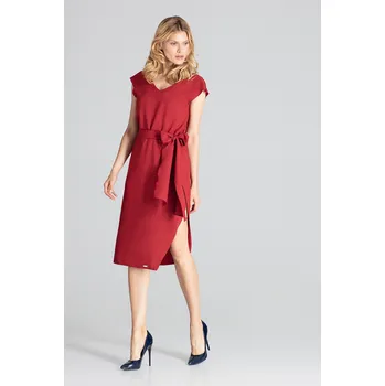 Dámská móda Klasické midi šaty s bočním rozparkem M674 FIGL Barva: Bordová, Velikost: XL