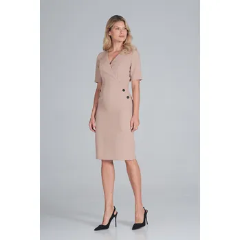 Dámské šaty Tužkové midi šaty se zavinovacím výstřihem M851 Barva: Béžová, Velikost: XL