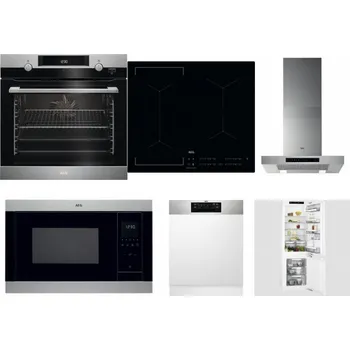 Set domácích spotřebičů AEG Mastery SteamBake BCK455350M + AEG Mastery Bridge IKE64441IB + AEG Mastery DBB5660HM + AEG Mastery MSB2547D-M + AEG FEE72706PM + AEG Mastery FlexiShelf SCE818D3LC