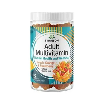 Swanson Adult Multivitamin Multivitamín 60 ks, Broskev - Pomeranč - Jahoda, gummies