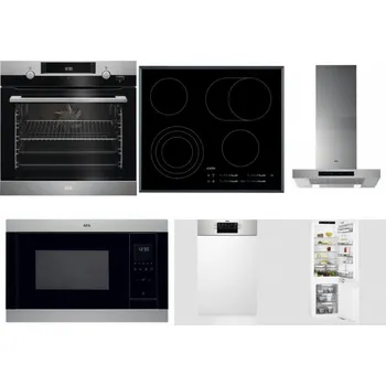 Set domácích spotřebičů AEG Mastery SteamBake BCK455350M + AEG Mastery DirectTouch HK654070FB + AEG Mastery DBB5660HM + AEG Mastery MSB2547D-M + AEG Mastery MaxiFlex FEE73517PM + AEG Mastery FlexiShelf SCE818D3LC