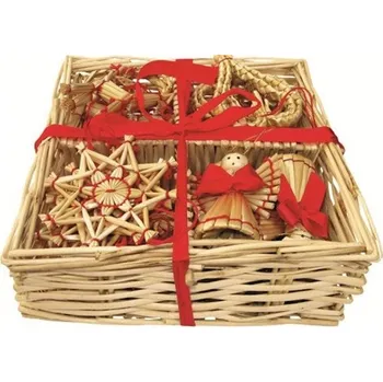 Vánoční ozdoba Anděl Přerov Slaměné ozdoby v košíku 2206 24 ks