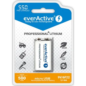 Článková baterie everActive 6F22/9V Li-ion 550 mAh dobíjecí 1 ks