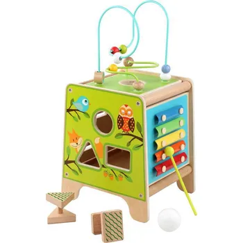 Hračka pro nejmenší Lucy & Leo Dřevěná motorická kostka 5v1 s xylofonem