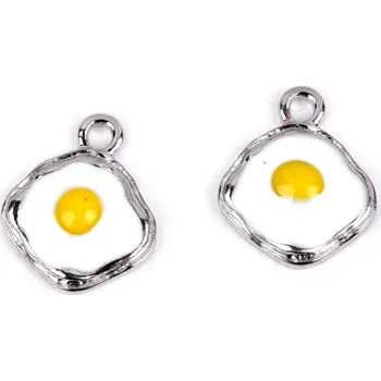 Přívěsek Přívěsek kovový smalt - vejce (volské oko) 13x13 mm (2ks)