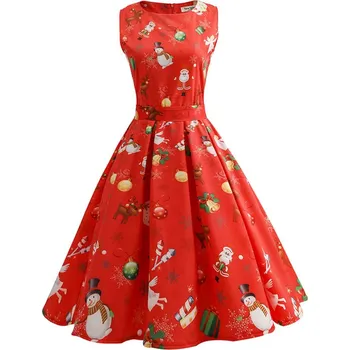 Dámské šaty Party šaty s vánočním potiskem bez rukávů Velikost: 3XL, Barva (Varianta): 3