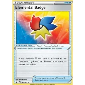 Karetní hra Pokémon EVS 147/203 Elemental Badge - Evolving Skies Stav: Near Mint, Verze: REVERSE HOLO