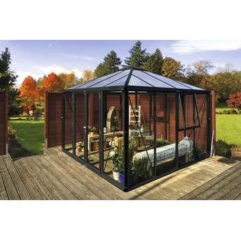 Skleník Skleník Vitavia Fortuna 314,4 x 314,4 cm kombinace skla a polykarbonátu rám černý