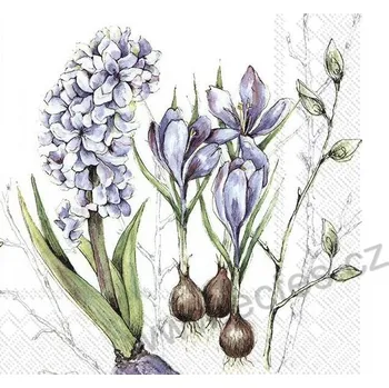 Papírový ubrousek IHR DUET IN SPRING papírový dekorační ubrousek na découpage světle modrý hyacint a krokusy