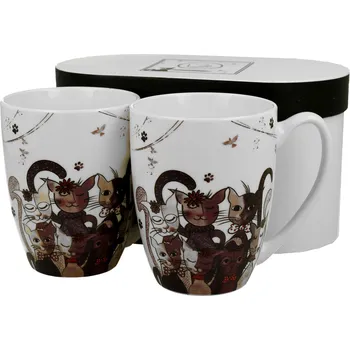 DUO Gifts DG - Porcelánové hrnky Kočičí rodinka v dárkové krabičce 2 ks - 380 ml