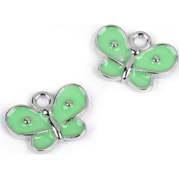 Přívěsek Přívěsek kovový smalt - motýl zelený 10x15 mm (2ks)