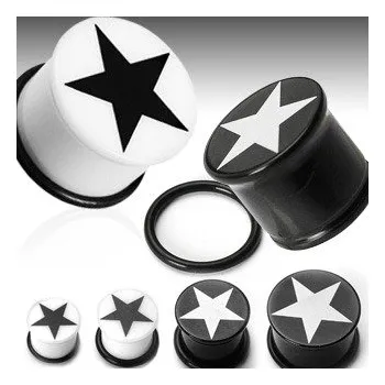 Piercing Šperky4U Plug černá hvězda, průměr 14 mm - PL01015-14WH