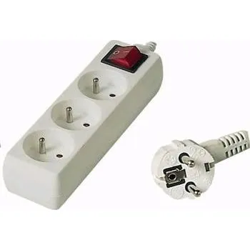 Prodlužovací kabel PREMIUMCORD Prodlužovací přívod 230V 3m, 3 zásuvky + vypínač, bílá