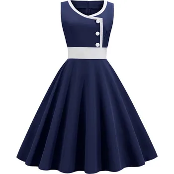 Dámské šaty Vintage šaty 50.-60. leta s ozdobnými knoflíky Barva: Tmavě Modrá, Velikost: XL