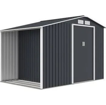 Zahradní domek Moderní kovový stavebnicový zahradní domek s dřevníkem šedý 278x191x195 cm