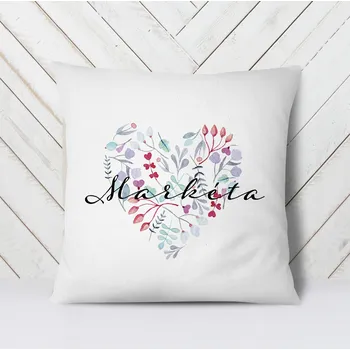 Dekorativní polštářek Domovi Bílý polštář s vlastním jménem a barevným květinovým srdíčkem 40x40 bílá