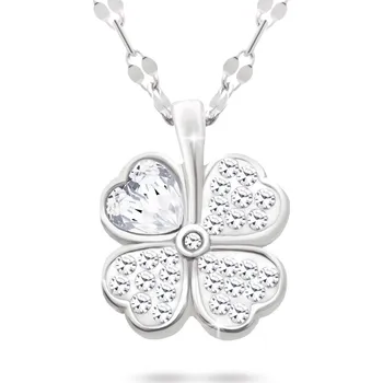 Řetízek biju Řetízek z chirurgické oceli s přívěskem, čtyřlístek s bílým podbarvením a zirkony 3001710