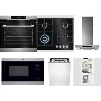 Set domácích spotřebičů AEG Mastery SteamBake BCK455350M + AEG Mastery SpeedBurner HKB64420NB + AEG Mastery DBB5660HM + AEG Mastery MSB2547D-M + AEG FSE74707P + AEG Mastery FlexiShelf SCE818D3LC