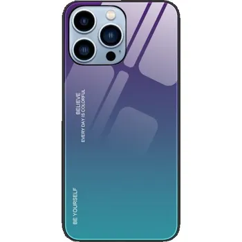 Pouzdro na mobilní telefon Kryt se skleněnou zadní stranou pro iPhone 14 Pro Max - fialovoazurový