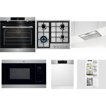 Set domácích spotřebičů AEG Mastery SteamBake BCK455350M + AEG Mastery StepPower HGB64420SM + AEG DGB3523S + AEG Mastery MSB2547D-M + AEG FEE72706PM + AEG Mastery FlexiShelf SCE818D3LC