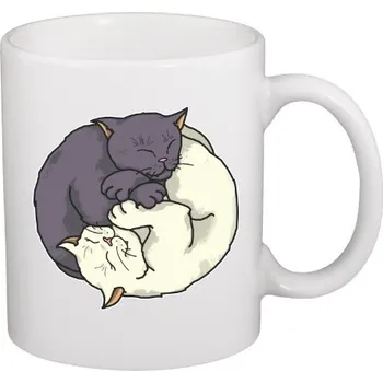 Hrnek malý bílý s potiskem Jin jang cats