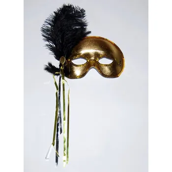 Karnevalový doplněk Škraboška s peřím Barva: zlato-černá