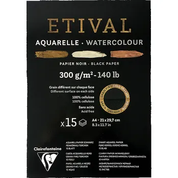 Blok CLAIREFONTAINE Etival Black CP/R, A4, 300g, 15 listů