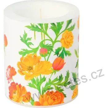 Svíčka IHR RANUNCULUS velká dekorativní svíčka oranžové a žluté květy pryskyřníku
