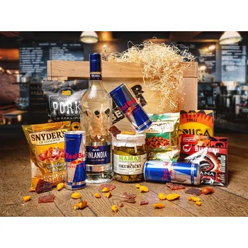 Dárkový potravinový koš Dárková bedna s vodkou Finlandia