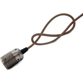 Objímka na žárovku Objímka E27 Starostříbrná patina dl.závit s textilním kabelem dle výběru