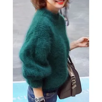 Dámský svetr Chlupatý svetr se stojáčkem Barva: Zelená, Velikost: ONE SIZE