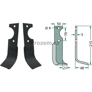 Pracovní nůž Frézovací klenutý nůž levý pro Agria, 70/9/215 mm