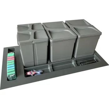 Odpadkový koš In-Design Systém odpadkových košů do zásuvky - PRAKTIK šířka skříňky 900 antracit Členění odpadkového koše: 3x20l (výška 350)