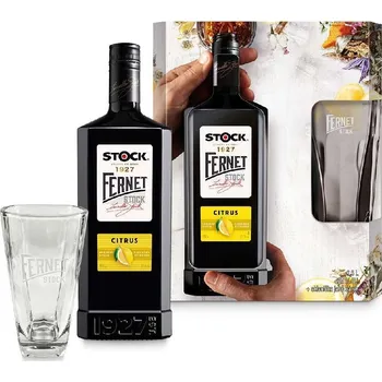Likér FERNET STOCK Citrus - Giftpack + 1 ks long glas 27% 0,5l