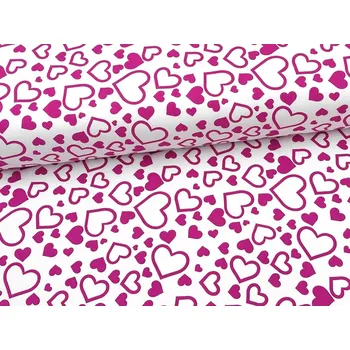 Mirtex Plátno DOMESTIK 145/16868-20 Srdíčka purpurová šíře 150cm Zbytková metráž