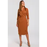 Pouzdrové midi šaty s obálkovým výstřihem S175 Barva: Světle Hnědá, Velikost: 2XL