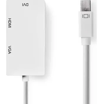 Elektrická zásuvka Nedis Kabel s Multi Adaptérem Mini DisplayPort | Mini DisplayPort Zástrčka - VGA Zásuvka + DVI-D 24+1-Pin Zásuvka + HDMI™ výstup | 0,2 m | Bílá barva