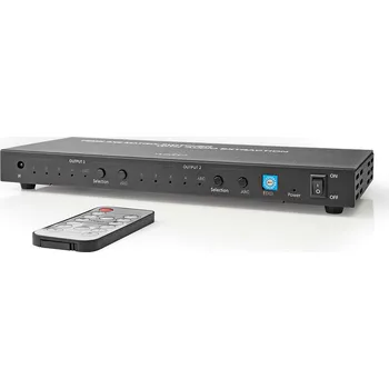 Nedis NedisVMAT3482AT HDMI maticový přepínač 4 vstupy na 2 výstupy, 4K@60Hz, digitální a analogové audio výstupy, dálkový ovladač