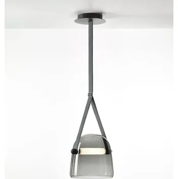 Závěsné svítidlo Brokis Mona large PC938, 4000K Povrch Montury: Bílý matný komaxit, Barva skla: Černá - transparentní sklo, Popruhy: popruhy - kožené - přírodní (GINT788)