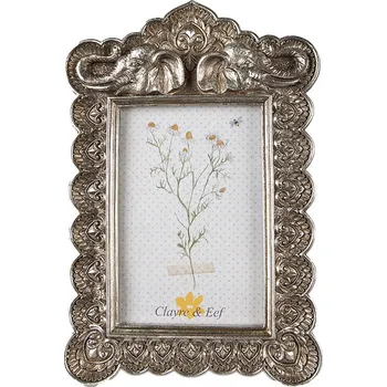 Rám na obraz Stříbrný antik fotorámeček se slony - 17*1*25 cm / 10*15 cm