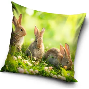 Povlak na dekorativní polštářek TipTrade 3D povlak na polštářek 40 x 40 cm zajíčci v trávě