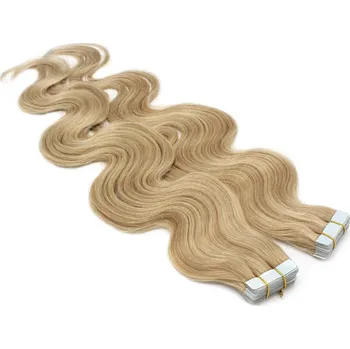 Příčesek 60cm Tape hair / pu extension / Tape IN lidské vlasy remy vlnité – přírodní / světlejší blond