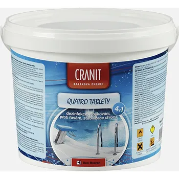Den Braven Cranit Quatro tablety - dezinfekce, proti řasám, vločkování, stabilizace Barva: namodralá, Varianta: Cranit Quatro tablety - dezinfekce, proti řasám, vločkování, stabilizace, kbelík, 2,4 kg, hmotnost: 2,4 kg
