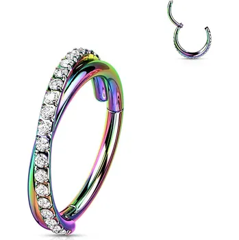 Piercing Atreya Ocelový kroužek s otevíráním a kříženým vzorem s kamínky Kriss Barva: Duhová / Čirá, Délka / Průměr: 8 mm