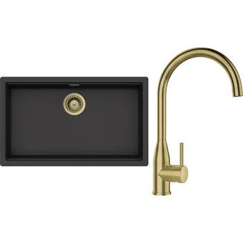 Granitový dřez Set Schock S29-3 (dřez Kiruna N-100XL Dusk + baterie Kavus White Gold + komponenty White Gold)