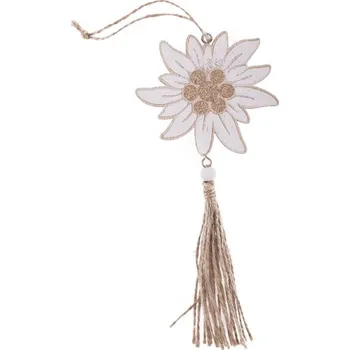 Závěs Květina 8cm s glitry bílá, dřevěná