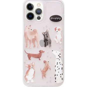 Matný transparentní kryt s motivem štěňátek pro iPhone 12 Pro Max - růžový