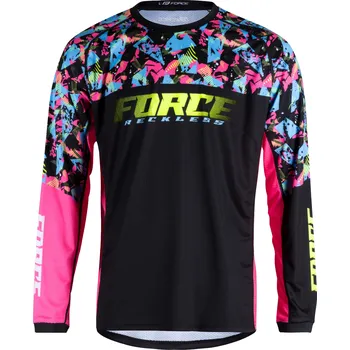 cyklistický dres FORCE reckless dlouhý rukáv, černo-růžovo-fluo Velikost: XXL