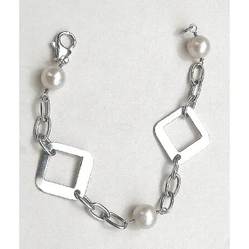 Náramek Stříbrný náramek s perlami - 18 cm (Stříbrný náramek čtverce a perly)